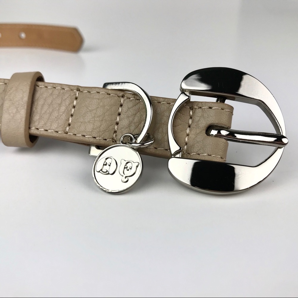 MOSHIQA Beige Leather Silver Chain Dog Collar M Frenchie Luxury Designer Pet Y2K - Picture 6 of 16